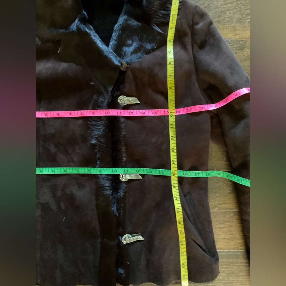 Soft Real Fur Warm Dark Chocolate Brown Embellished Shearling Jacket Med/10/12 - Picture 7 of 12